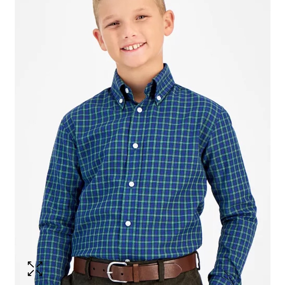 B by Brooks Brothers green and navy button down shirt. New with tags. Size 14R.